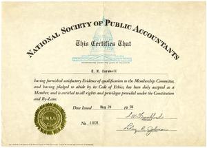 [Certificate for T. N. Carswell from the NATIONAL SOCIETY OF PUBLIC ACCOUNTANTS]