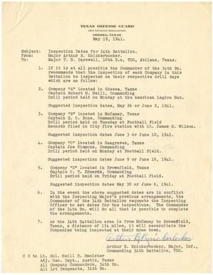 [Letter from Major Arthur B. Knickerbocker to Major T. N. Carswell - May 19, 1941]