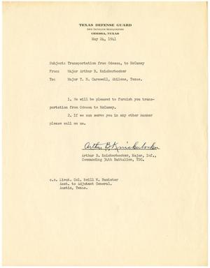 Primary view of object titled '[Letter from Major Arthur B. Knickerbocker to Major T. N. Carswell - May 24, 1941]'.