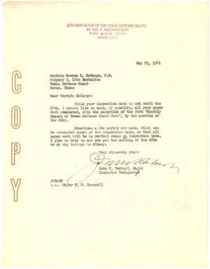 [Letter from Major John W. Herbert to Captain George L. McCargo, copy to Major T. N. Carswell - May 23, 1941]