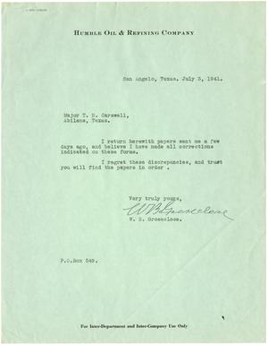 [Letter and Reports:  From W. B. Groseclose to Major T. N. Carswell - July 3, 1941]