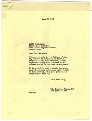 [Letter from Major T. N. Carswell to Lieutenant Colonel Neill H. Banister - June 26, 1941]