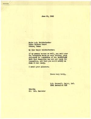 [Letter from Major T. N. Carswell to Major A. B. Knickerbocker - June 26, 1941]