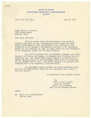 [Letter from Lieutenant Colonel Neill H. Banister to Major Thomas N. Carswell, Abilene, Texas - June 17, 1941]