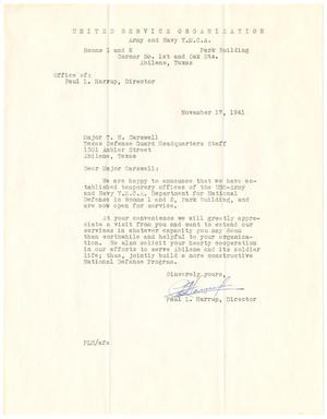 [Letter from Paul L. Harrup to Major T. N. Carswell - November 17, 1941]