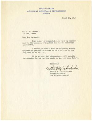 [Letter from Brigadier General Arthur B. Knickerbocker to T. N. Carswell - March 12, 1943]