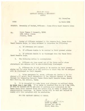 [Letter from Colonel Barry D. Greer to Major Thomas N. Carswell - March 14, 1956]