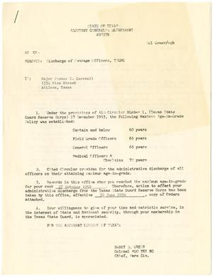 [Form letter and Special Orders:  From Colonel Barry D. Greer to Major Thomas N. Carswell - June 30, 1956]