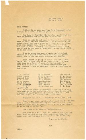 [Form letter addressed to "Noble" from RAD - March 5, 1938]