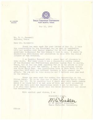 [Letter from M. E. Sadler to T. N. Carswell - May 12, 1942]