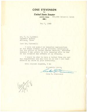 [Letter from Coke R. Stevenson to T. N. Carswell - May 7, 1948]