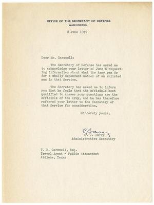 [Letter from C. J. Barry to T. N. Carswell - June 8, 1949]