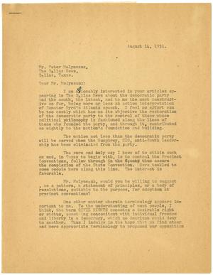 [Letter from T. N. Carswell to Peter Molyneaux - August 14, 1951]