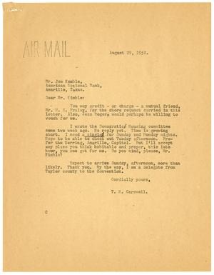 [Letter from T. N. Carswell to Joe Kimble - August 29, 1952]