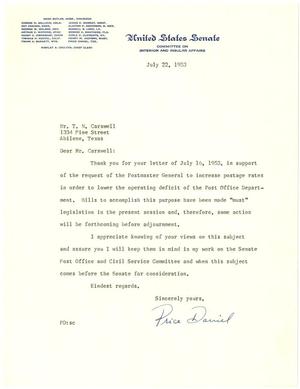 [Letter from Senator Price Daniel to T. N. Carswell - July 22, 1953]