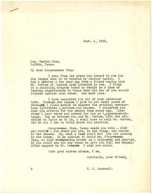 [Letter from T. N. Carswell to Congressman Martin Dies - September 1, 1956]