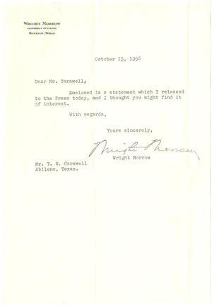 Primary view of object titled '[Letter and Statement:  From Wright Morrow to T. N. Carswell - October 15, 1956]'.