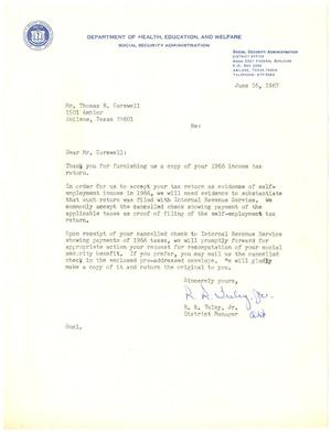 [Letter from R. R. Tuley, Jr. to T. N. Carswell - June 16, 1967]