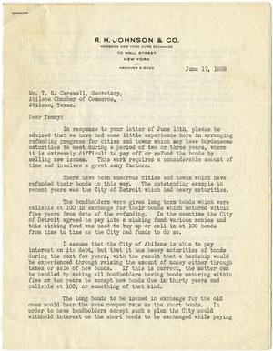 [Letter from R. H. Johnson to T. N. Carswell - June 17, 1938]
