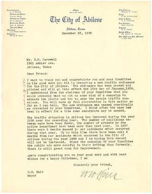 [Letter from W. W. Hair to T. N. Carswell - December 23, 1938]
