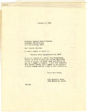 [Letter from Major T. N. Carswell to Brigadier General Richard Donovan - February 7, 1941]