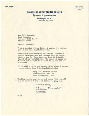 [Letter from Representative Sam Russell to T. N. Carswell - January 30, 1941]
