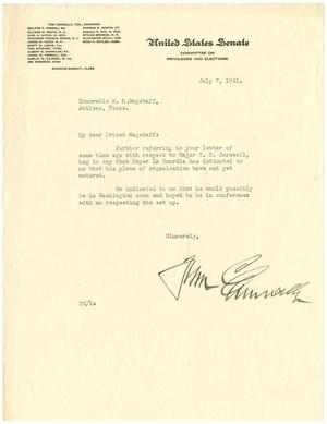 [Letter from Senator Tom Connally to R. M. Wagstaff - July 7, 1941]