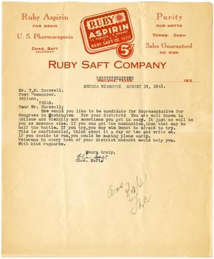 Primary view of object titled '[Letter from Charles Saft to T. N. Carswell - August 19, 1941]'.