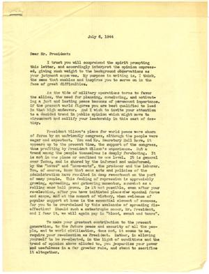 [Letter from T. N. Carswell to The President - July 6, 1944]