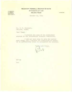 [Letter from R. M. Wagstaff to T. N. Carswell - October 23, 1944]