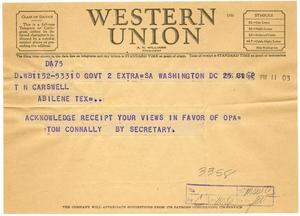 [Telegram from Senator Tom Connally to T. N. Carswell - April 25, 1946]