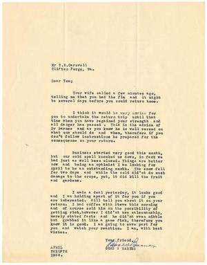 Primary view of object titled '[Letter from Charles W. Barnes to T. N. Carswell - April 12, 1938]'.