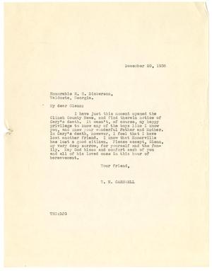 Primary view of object titled '[Letter from T. N. Carswell to Honorable R. G. Dickerson - December 20, 1938]'.