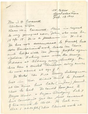 Primary view of object titled '[Letter from Mrs. J. H. McLaughlin to T. N. Carswell - February 13, 1944]'.