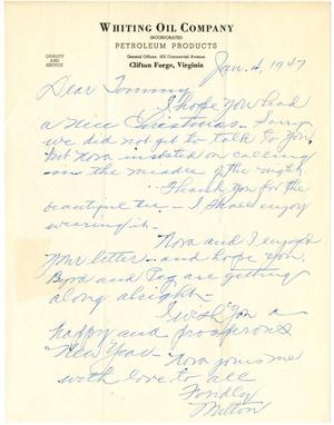 Primary view of object titled '[Letter from Milton Whiting to T. N. Carswell - January 4, 1947]'.