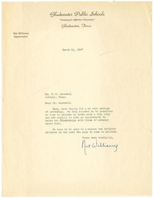 Primary view of object titled '[Letter from Nat Williams to T. N. Carswell - March 31, 1947]'.
