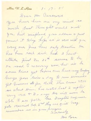 [Letter from Mrs. W. L. Ross to T. N. Carswell - January 17, 1951]