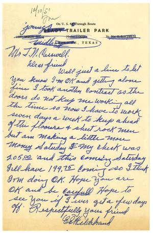 [Letter from Ed Hildebrand to T. N. Carswell - October 10, 1951]