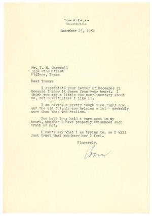 [Letter from Tom K. Eplen to T. N. Carswell - December 23, 1952]