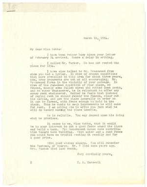 [Letter from T. N. Carswell to Elia J. Hobbs - March 16, 1954]