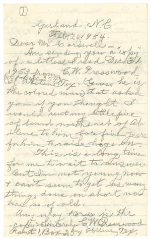 Primary view of object titled '[Letter from Elia J. Hobbs to T. N. Carswell - February 24, 1954]'.