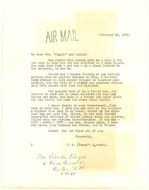 [Letter from T. N. Carswell to Mrs. Claude Lloyd and Family - February 16, 1968]