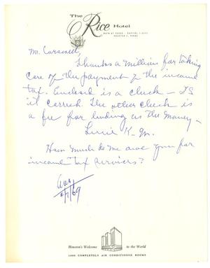 Primary view of object titled '[Letter from Lucie K. Whitehead to T. N. Carswell - April 1969]'.