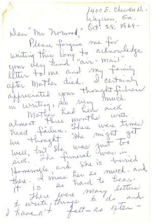 Primary view of object titled '[Letter from Elna Peagler Davis to T. N. Carswell - October 28, 1969]'.