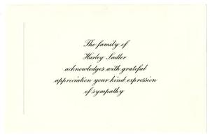 [Printed card from the family of Harley Sadler]