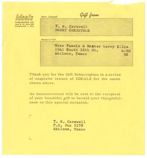 [Form letter from Ideals Publishing Company to T. N. Carswell]