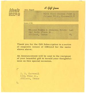 [Form letter from Ideals Publishing Company to T. N. Carswell]