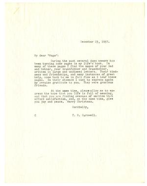 [Letter from T. N. Carswell to "Mugs" - December 23, 1957]