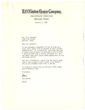 [Letter from Don Wooten to T. N. Carswell - January 3, 1958]