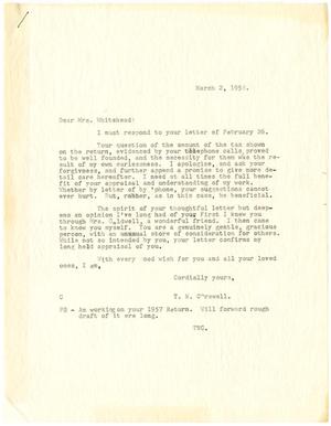 [Letter from T. N. Carswell to Lucie K. Whitehead - March 2, 1958]